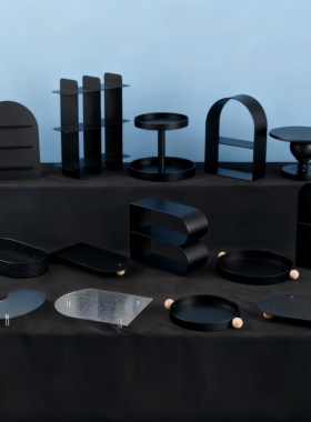 高级感黑色系甜品台展示架婚庆摆台百日宴酒店茶歇甜点架装饰摆件