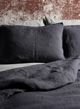 纯亚麻抱枕套 侘寂风亲肤无甲醛靠枕枕头枕套酒店家装（深灰色）