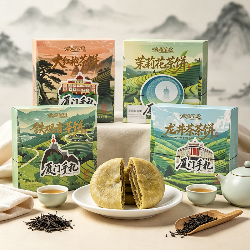 福建特产厦门馅饼流心茶饼新中式糕点茶点小吃4种口味茶饼礼盒