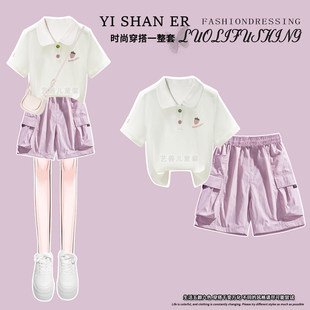 女童夏季工装裤套装2026新款中大儿童短袖夏装薄款女孩初中生短裤