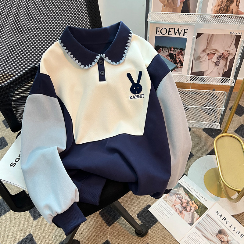 女童卫衣春秋款2025新款洋气童装女孩POLO衫春装儿童加绒长袖上衣
