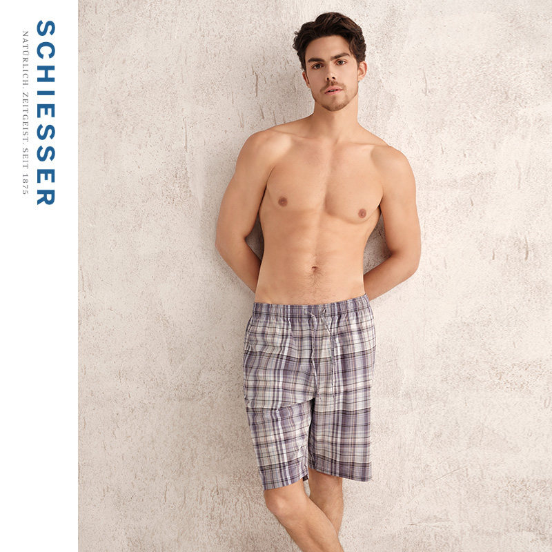 SCHIESSER舒雅25年新品男士纯棉梭织格子透气宽松大码家居中裤,女士内衣/男士内衣/家居服,睡裤/家居裤,淘宝优惠券,粉丝福利购,淘宝优惠卷