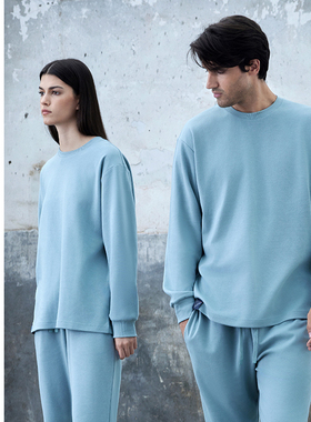 SCHIESSER舒雅男女士同款小毛圈宽松圆领套头家居外穿卫衣21681U