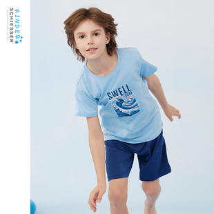 SCHIESSER舒雅中大童25年新品 男童莫代尔夏日海洋睡衣家居服套装