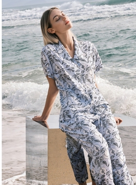 SCHIESSER舒雅女士冰丝凉感亲肤透气梭织睡衣家居服套装22398