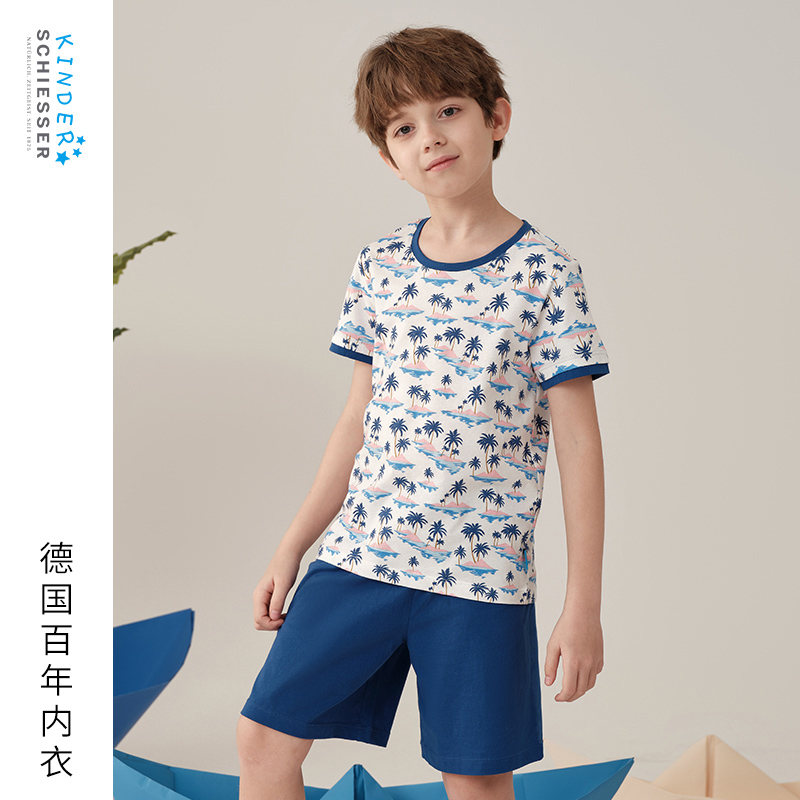 舒雅男童纯棉椰树花家居服套装