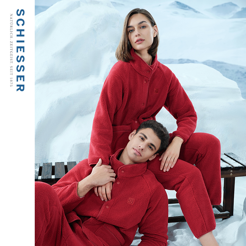 舒雅羊羔绒家居服套装男女鸿运