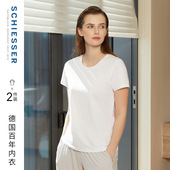 2件装 SCHIESSER舒雅女士50S舒美棉纯色圆领打底贴身短袖 上衣T恤