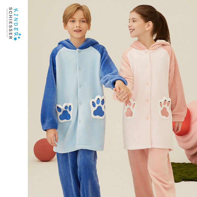 SCHIESSER舒雅童装男女童法兰绒加绒加厚小熊造型连帽家居服套装,童装/婴儿装/亲子装,家居服套装,淘宝优惠券,粉丝福利购,淘宝优惠卷