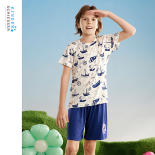 SCHIESSER舒雅中小童25年新品 男童莫代尔夏日海洋睡衣家居服套装