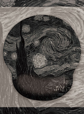 灰色梵高艺术个护腕垫硅胶笔记本电脑键盘手托枕办公家用游戏防滑