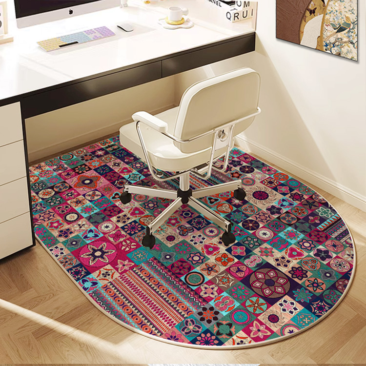 新款民族风电脑椅地垫卧室书房书桌学习椅地毯电脑转椅防滑垫定制