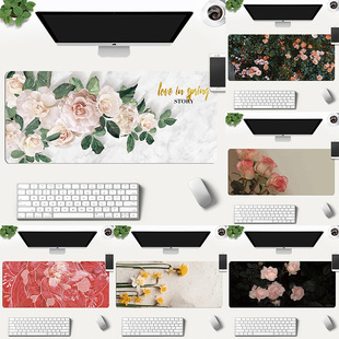 花清新牡丹耐脏电竞护腕硅胶超大鼠标垫电脑书桌垫学生游戏防滑垫