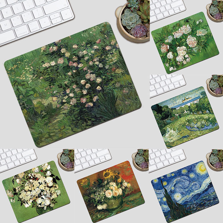 新款梵高小号天然橡胶游戏鼠标垫锁边电脑键盘书桌垫办公防滑桌垫