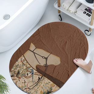 中古马椭圆软硅藻泥地垫卫生间浴室吸水地垫脚垫卧室椭圆家用地垫