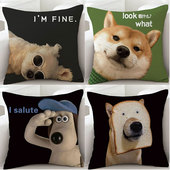 狗头沙发客厅抱枕靠枕床头双面办公室护腰靠背汽车腰靠 靠垫套