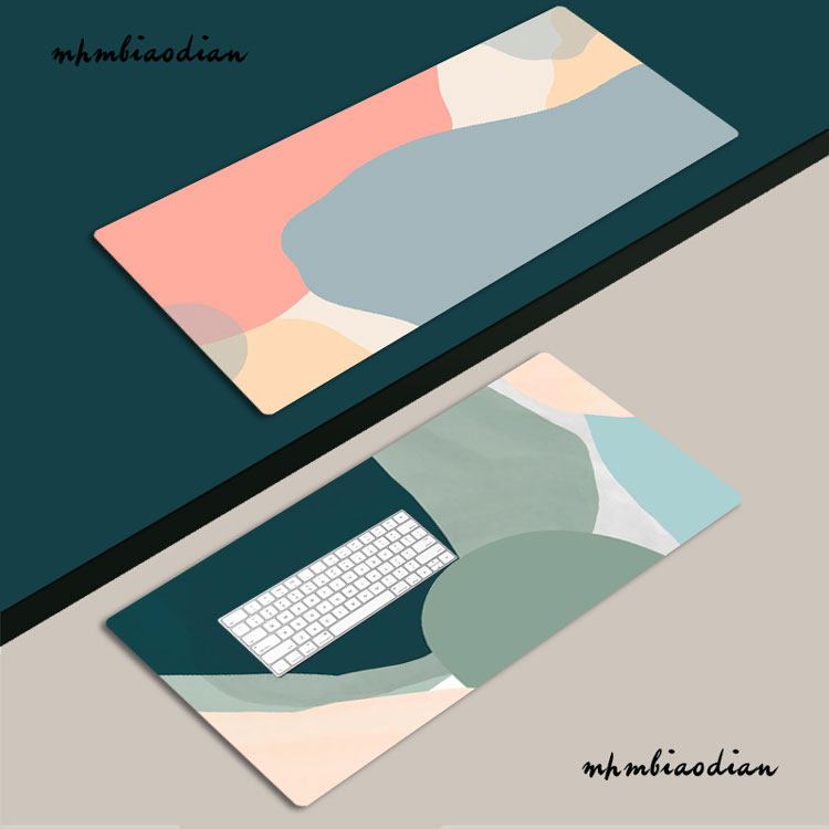 莫兰迪色块简约拼接鼠标垫超大电竞锁边电脑键盘书桌垫游戏防滑垫