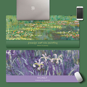 国外油画潮清新淡雅超大鼠标垫锁边电脑键盘书桌垫学生游戏防滑垫