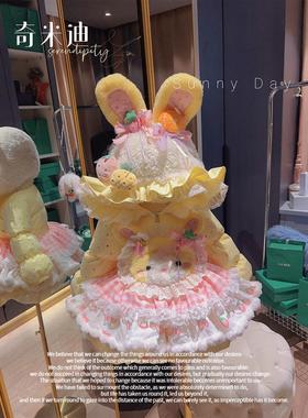 奇米迪女童可爱黄色小兔羽绒服冬季新款女宝加厚白鸭绒羽绒外套