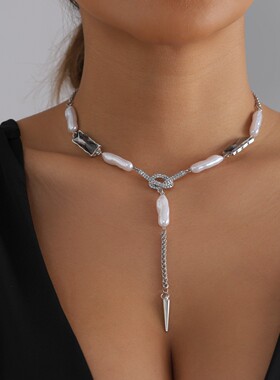 Darcosr暗捕快轻奢珍珠黑钻项链