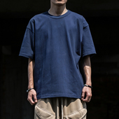 重磅纯棉 夏季 三本针短袖 纯色宽松小领口半袖 上衣 T恤男款 320g美式