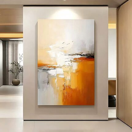 手绘油画抽象暖色大芬村高级感玄关装饰画极简客厅沙发背景墙挂画