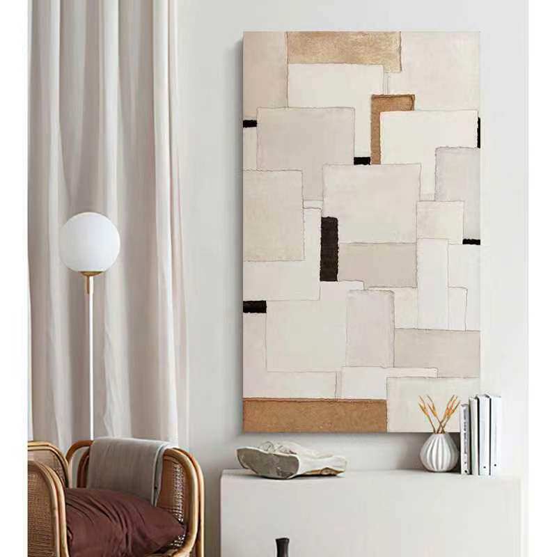 手绘油画侘寂风玄关装饰画高级感走廊过道挂画现代简约肌理感壁画