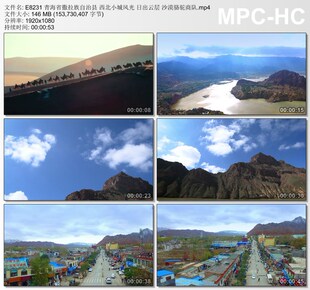 青海撒拉族自治县西北小城风光日出云层沙漠骆驼商队实拍视频素材