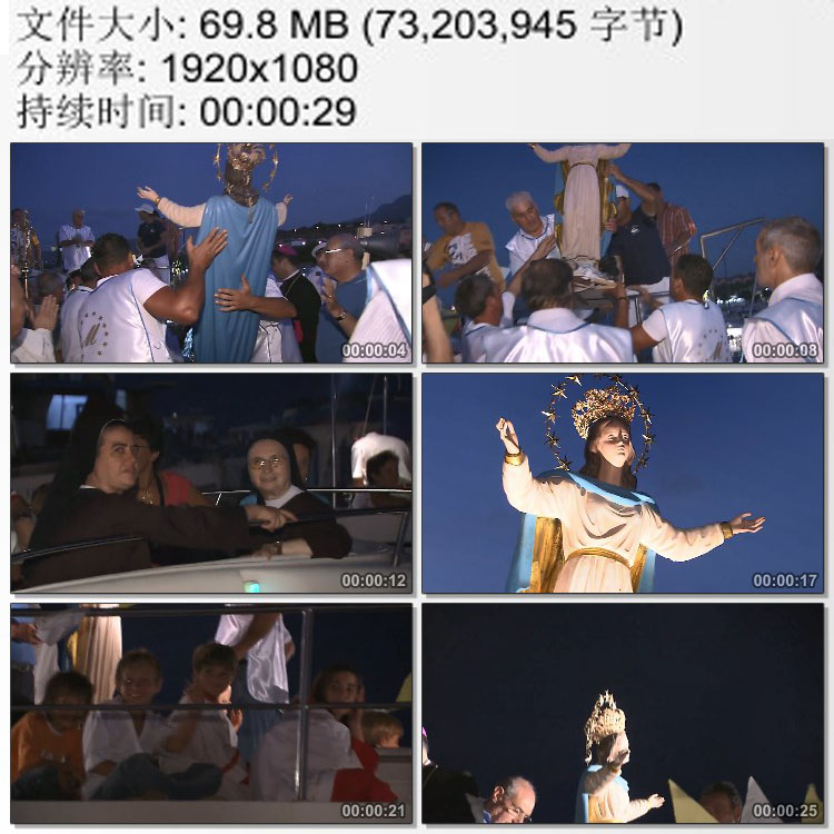 意大利西西里圣母升天节 船载圣母像出海 实拍视频素材