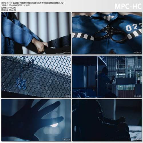 监狱戴手铐戴镣铐抓捕犯罪光影囚犯忏悔牢笼铁窗意境 4K视频素材