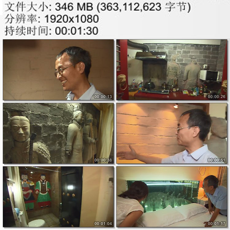 西安特色旅店 兵马俑文化 仿制兵马俑家庭宾馆 高清实拍视频素材