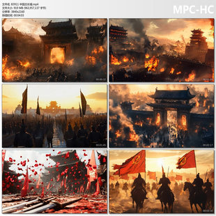 中国古长城古代战场历史战争城楼战旗战火纷飞千军万马4K视频素材