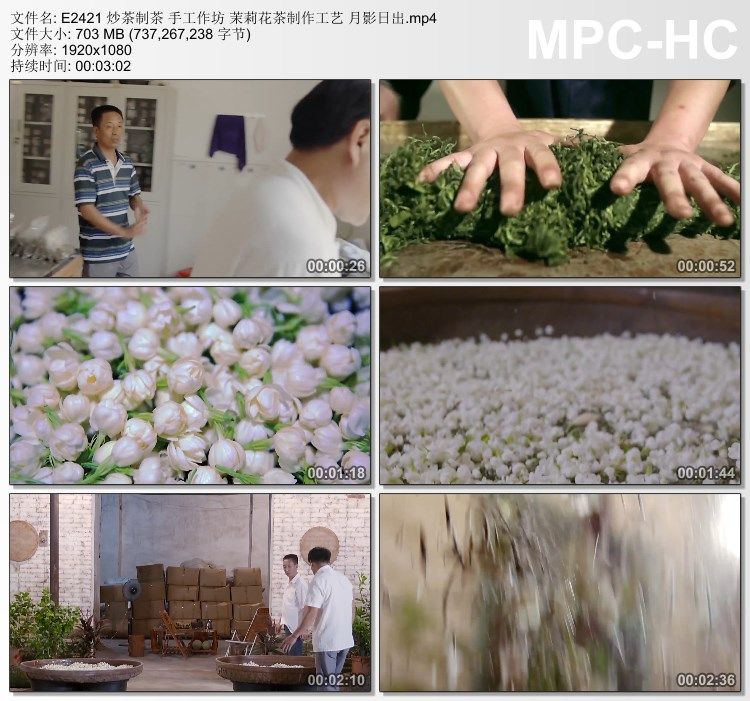 炒茶制茶 手工作坊茉莉花茶制作工艺 月影日出 高清实拍视频素材