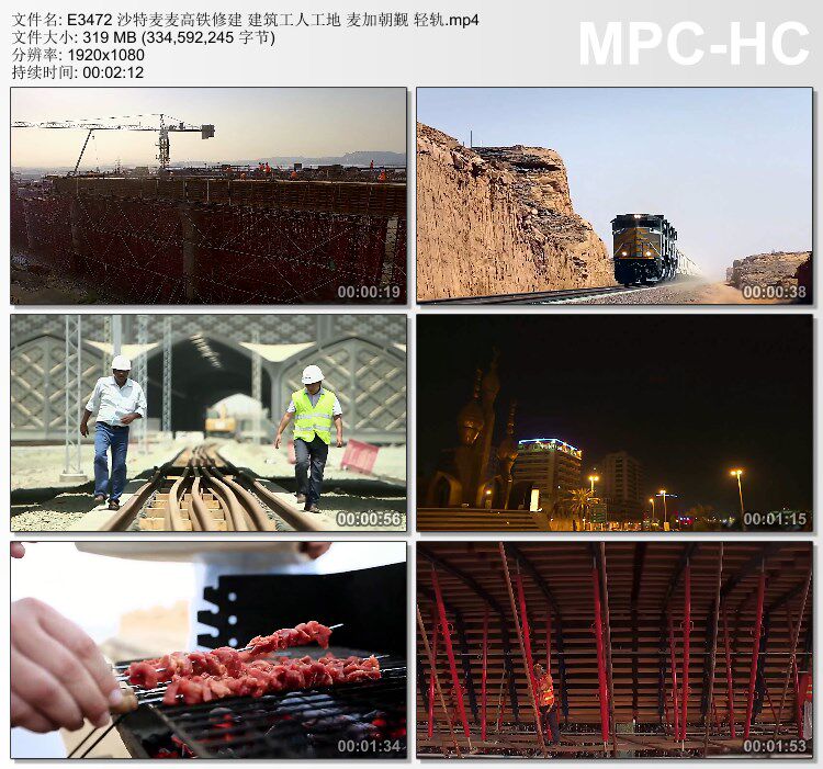 沙特麦麦高铁修建建筑工人工地 麦加朝觐轻轨 高清实拍视频素材
