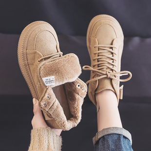 人本二棉鞋女冬加绒2025新款冬季厚底高帮女鞋帆布鞋女款加厚鞋子