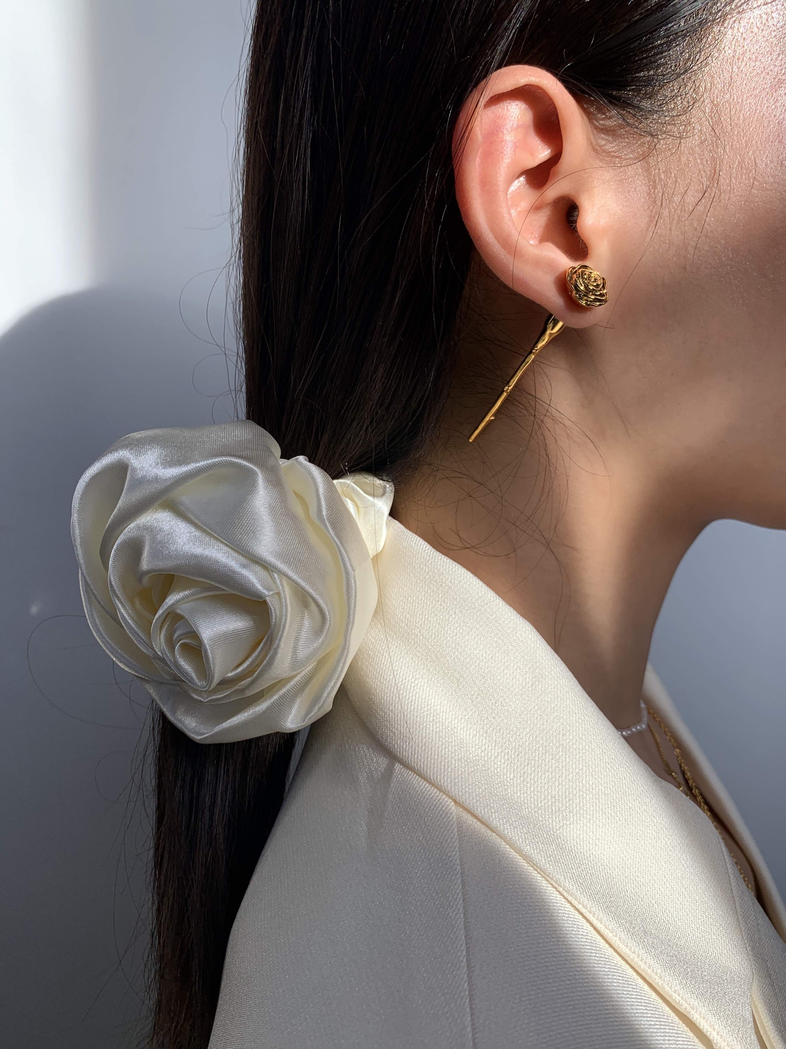 julysl一支玫瑰耳饰不褪色耳针