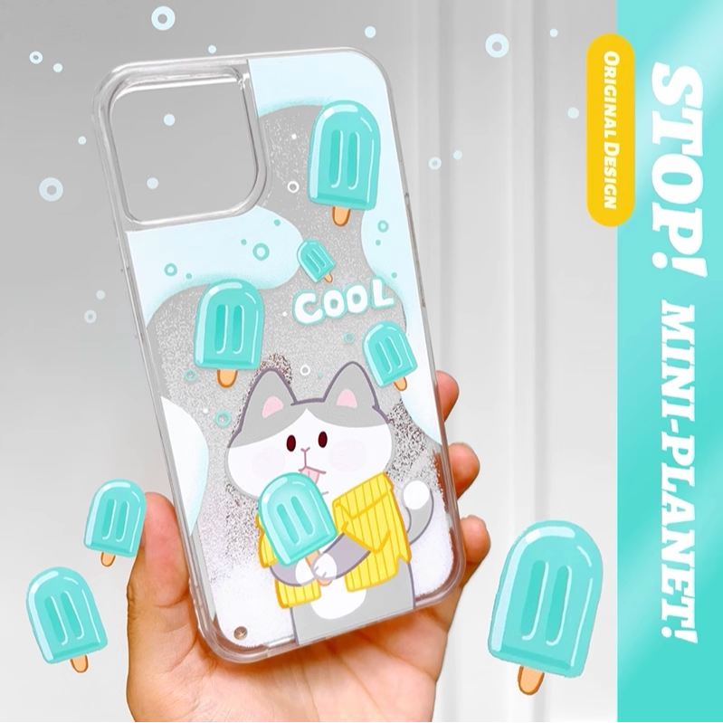 雪糕猫原创清凉雪花流沙手机壳