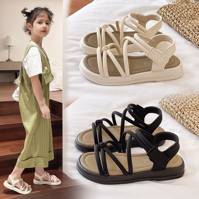韩版休闲女童凉鞋配裙子2024新款中大童鞋罗马沙滩鞋子露趾凉鞋夏