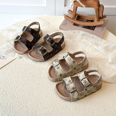 儿童夏季新款复古印花勃肯凉鞋软底防滑男女童沙滩鞋时尚百搭潮款