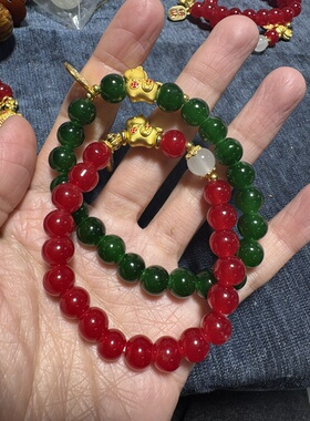 2026马年新年本命年招财手链绿玛瑙手串玉石手串玛瑙饰品手链女款