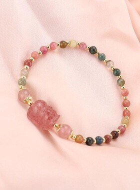 普陀山手链石榴石碧玺月光石手串招桃花转运貔貅草莓晶手环