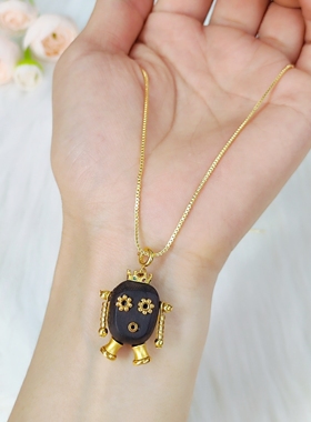 机器人项链黑檀项链男女款可爱情侣项链毛衣链时尚潮流简约气质女