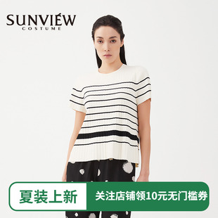 T恤女上装 2024年春夏新款 尚约短袖 宽松版 型 横条纹女款 SUNVIEW