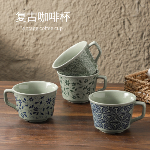 复古手作咖啡杯粗陶拿铁拉花杯