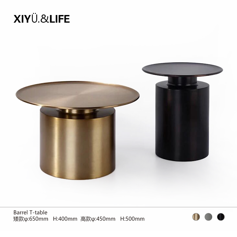 简约北欧金属水桶咖啡桌圆形组合茶几客厅沙发边几小角几设计师款