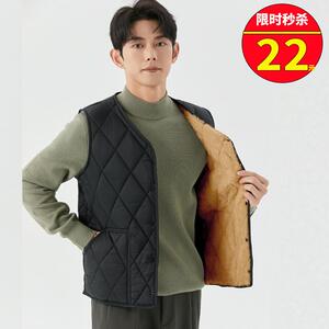 羽绒棉马甲爸爸男保暖背心中老年成人打底坎肩防寒服加绒加厚坎肩