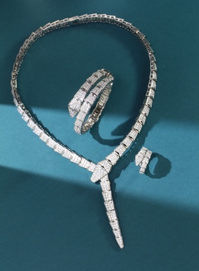 欧美满钻宽版生肖蛇骨项链女小众颈链高级感气质晚礼服镀金项圈