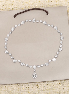925纯银2023年新款满钻水滴项链女为爱加冕赫本风温柔颜值天花板