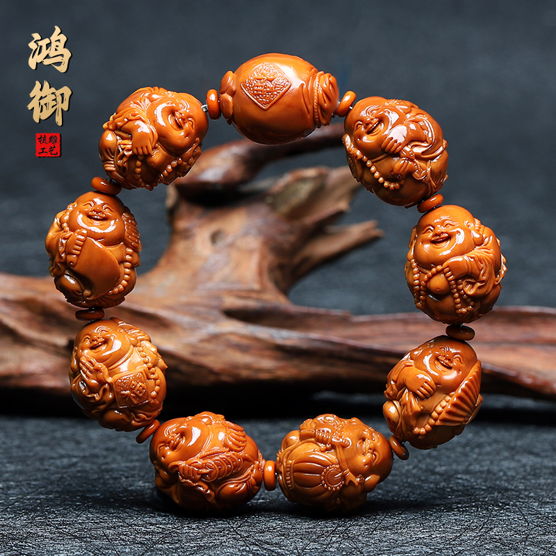 橄榄核雕八大弥勒手串纯手工雕刻八宝胖弥勒佛精品核雕文玩把件男