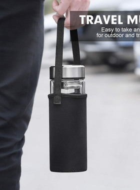 ONEISALL 304不锈钢过滤器双层隔热玻璃带杯套保温水杯茶杯600ml